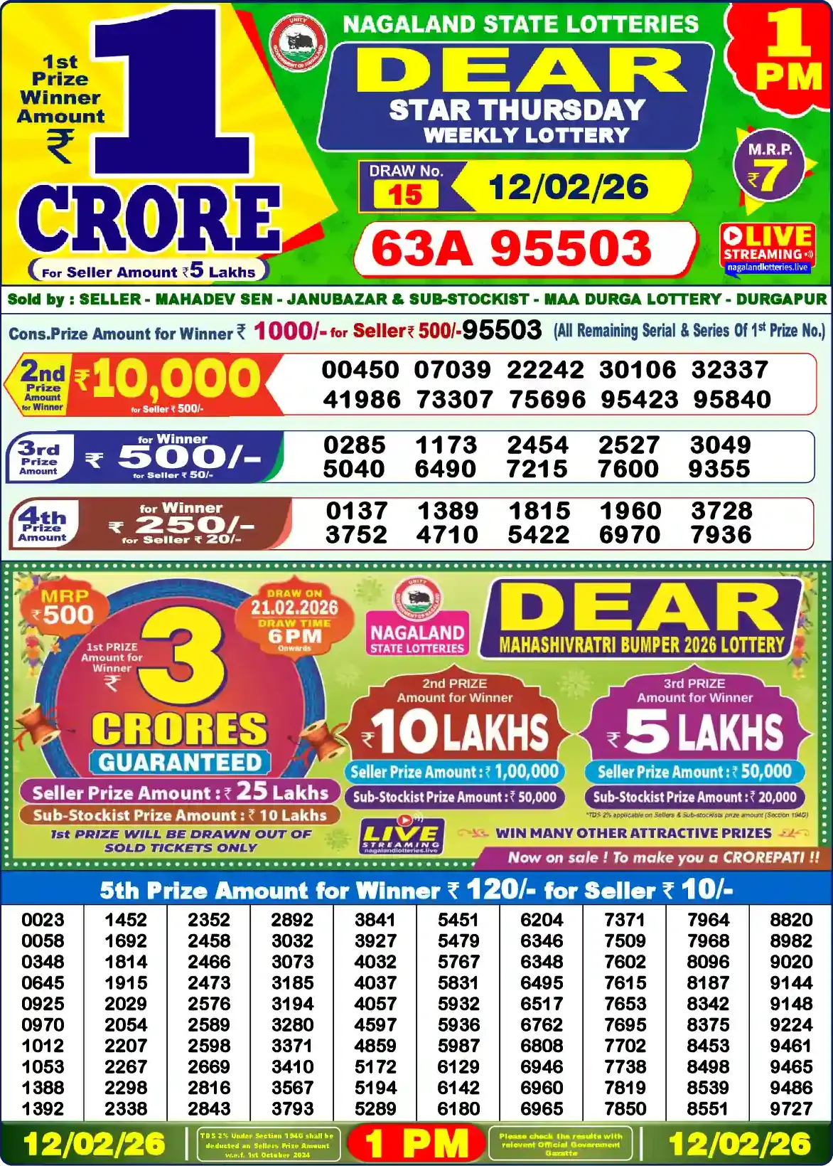 Nagaland Dear Lottery Result Today 1PM
